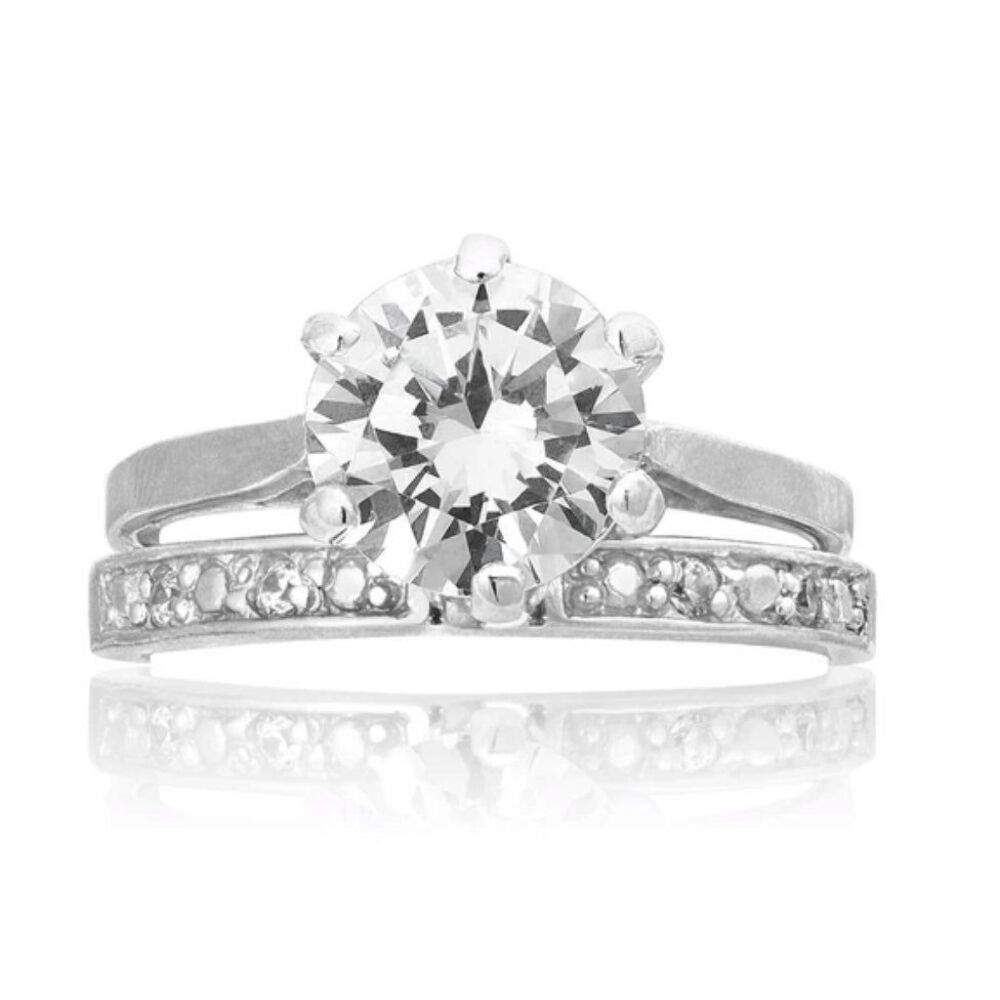 3Ct Round & Channel Set Pave Bridal/Wedding Ring Set Sz 8